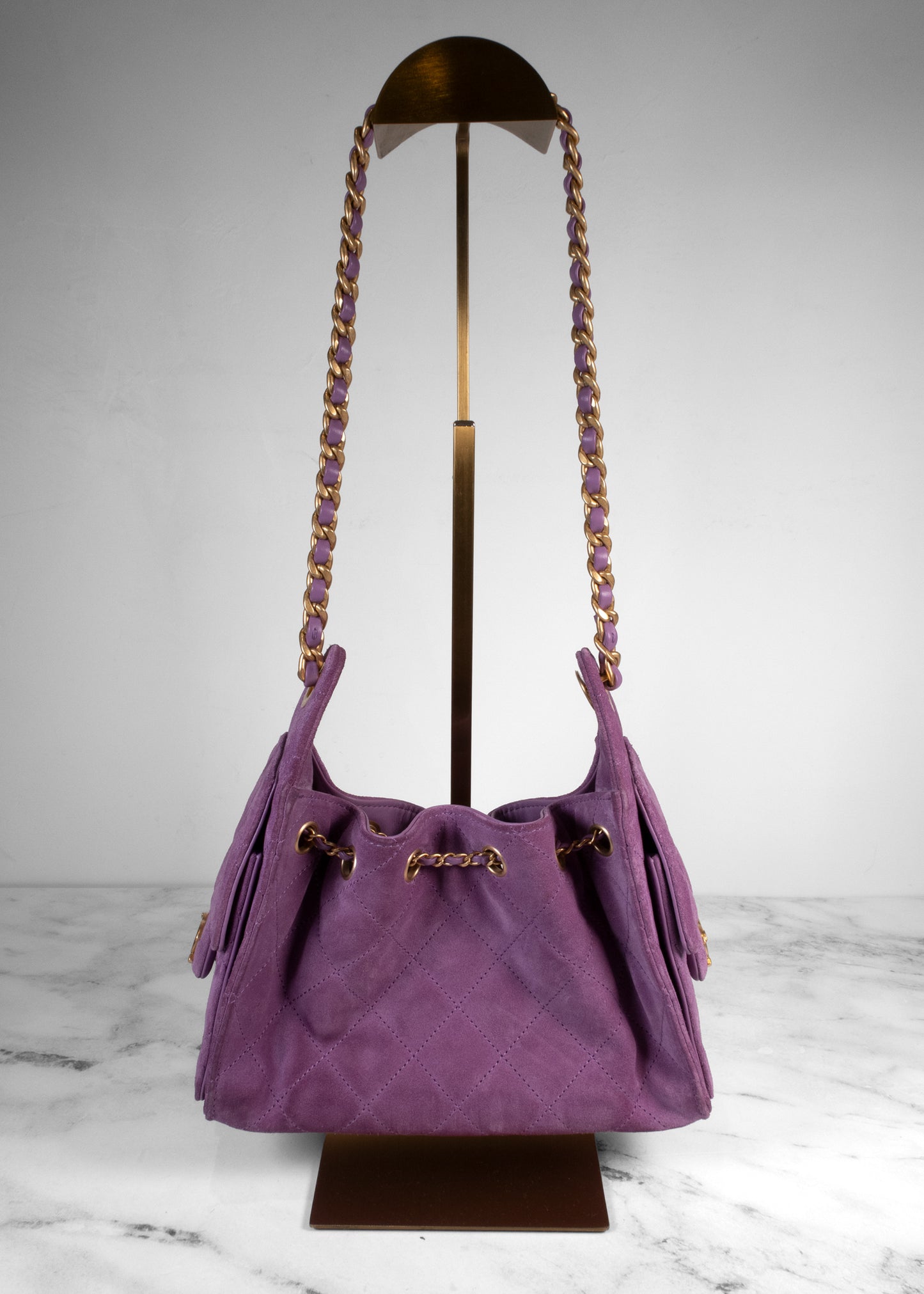 Chanel Suede Quilted Mini Chanel 25 Hobo Handbag