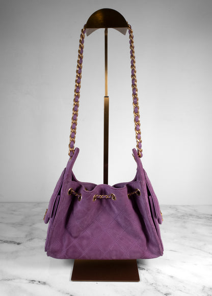 Chanel Suede Quilted Mini Chanel 25 Hobo Handbag