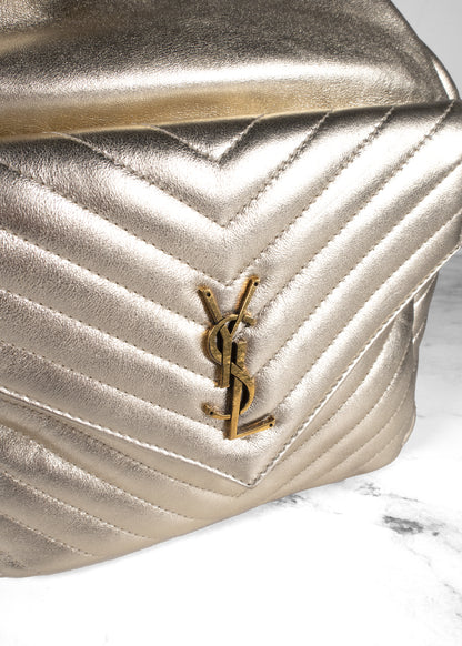 Saint Laurent Lambskin Matelasse Monogram Pale Gold Joe Backpack