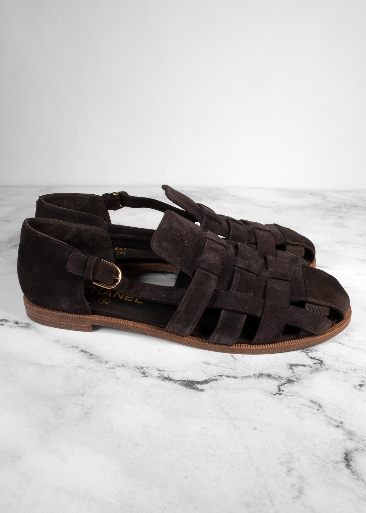 Chanel Suede Grosgrain Cap Toe Fisherman Sandals