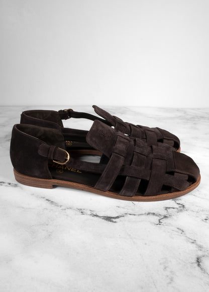 Chanel Suede Grosgrain Cap Toe Fisherman Sandals