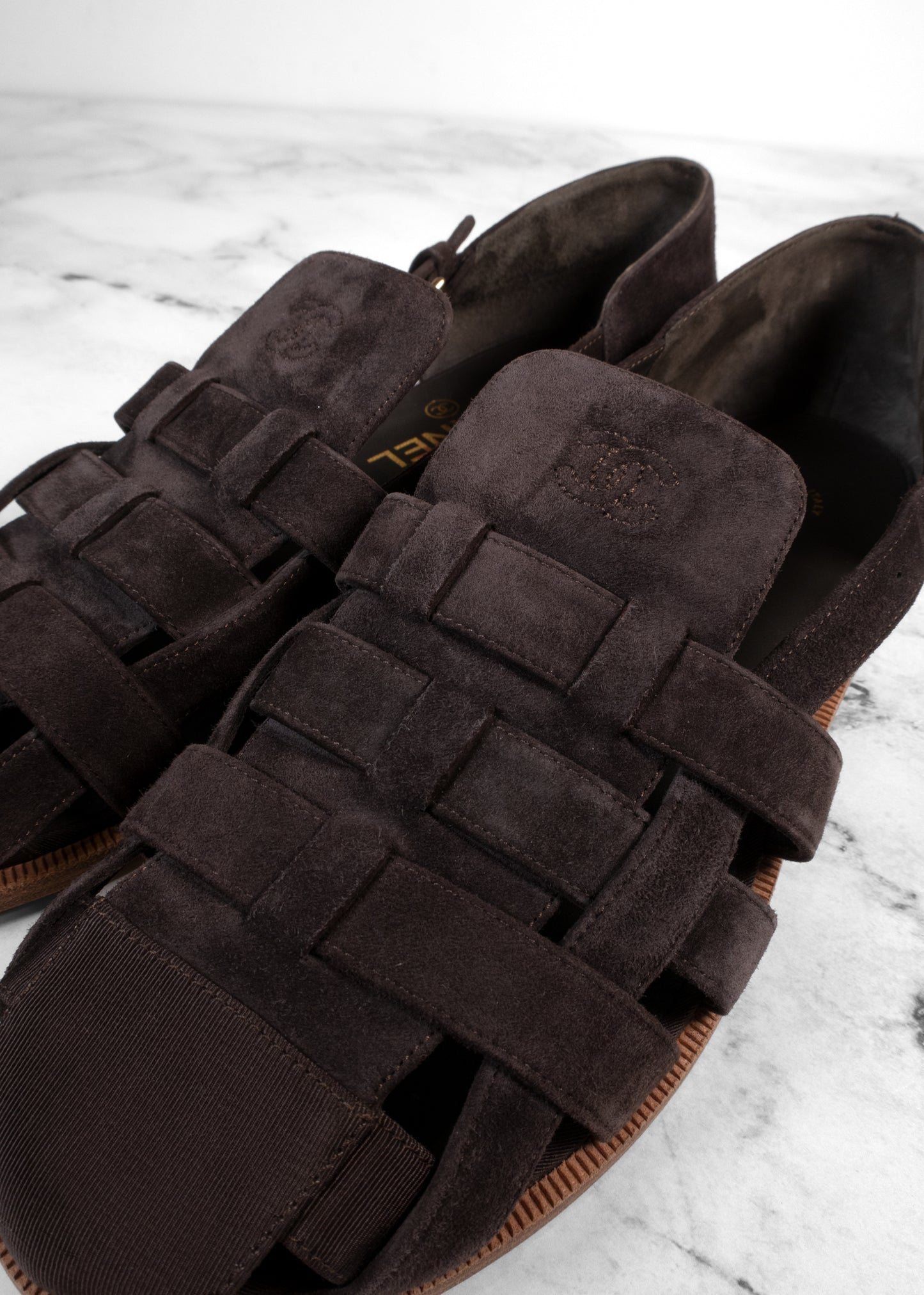 Chanel Suede Grosgrain Cap Toe Fisherman Sandals