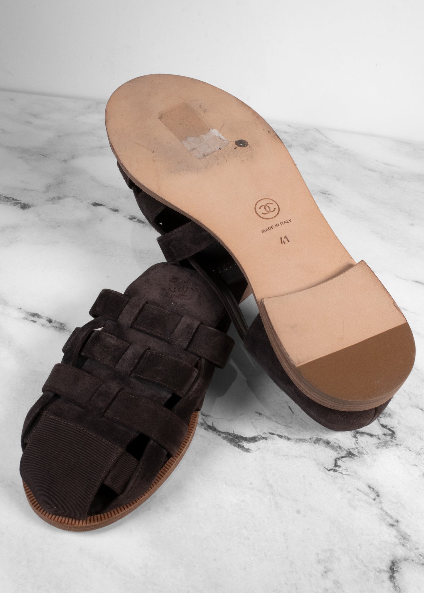 Chanel Suede Grosgrain Cap Toe Fisherman Sandals
