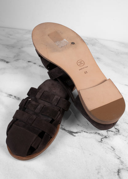 Chanel Suede Grosgrain Cap Toe Fisherman Sandals