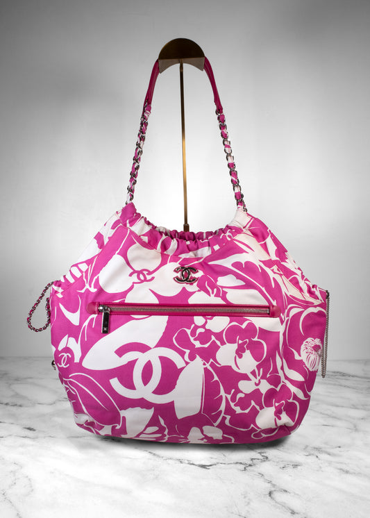 Chanel Camellia Orchid Print Canvas CC In Love Hobo Tote