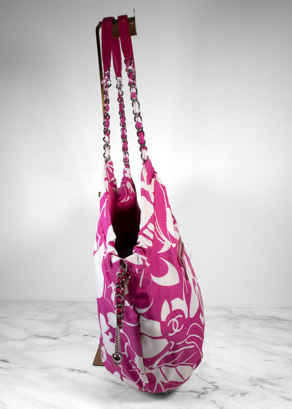 Chanel Camellia Orchid Print Canvas CC In Love Hobo Tote
