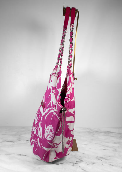 Chanel Camellia Orchid Print Canvas CC In Love Hobo Tote