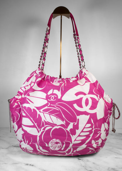 Chanel Camellia Orchid Print Canvas CC In Love Hobo Tote