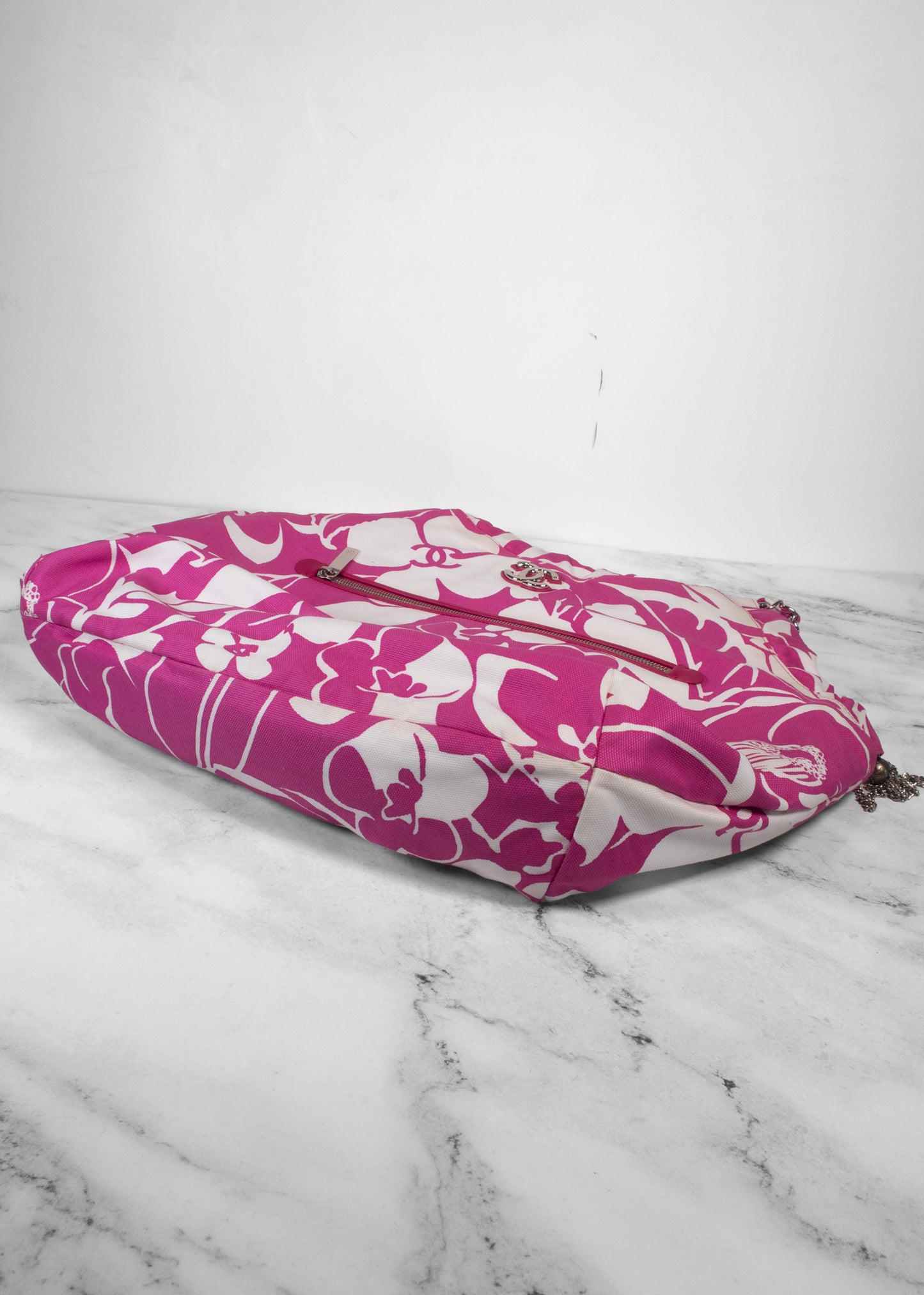 Chanel Camellia Orchid Print Canvas CC In Love Hobo Tote