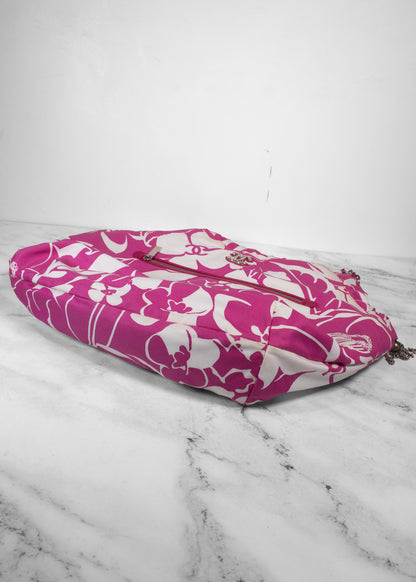 Chanel Camellia Orchid Print Canvas CC In Love Hobo Tote