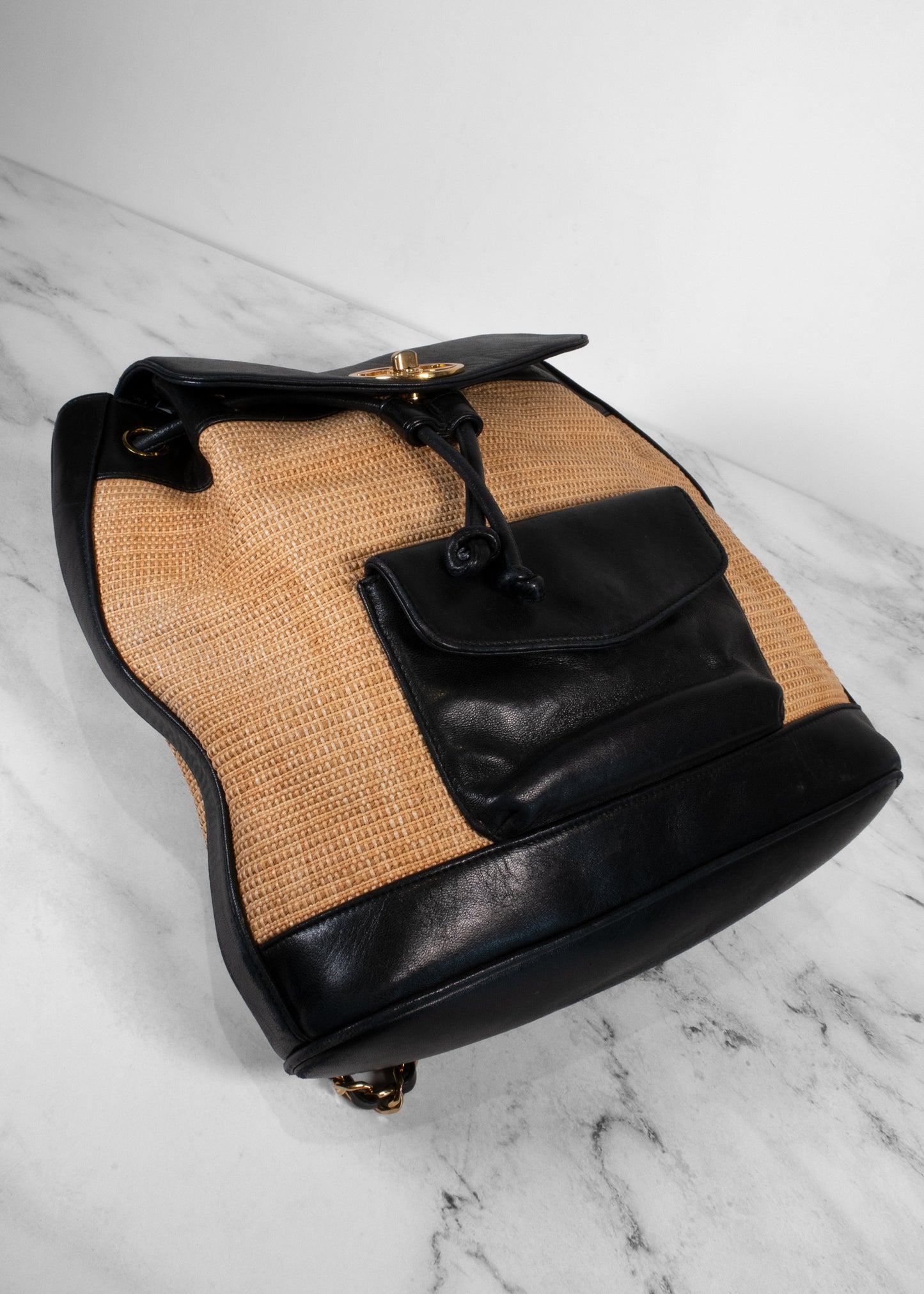Chanel Vintage Raffia Leather CC Circle Turnlock Backpack