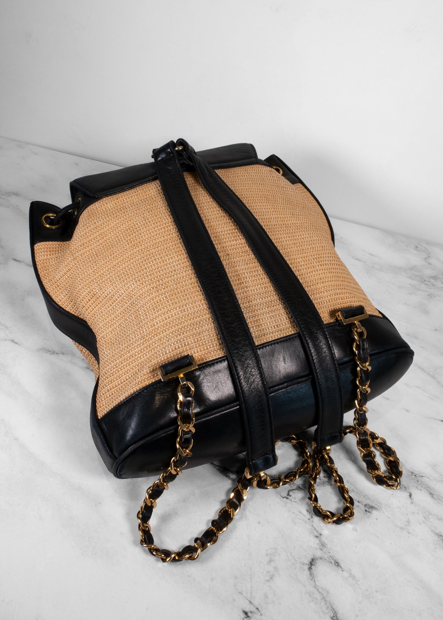 Chanel Vintage Raffia Leather CC Circle Turnlock Backpack