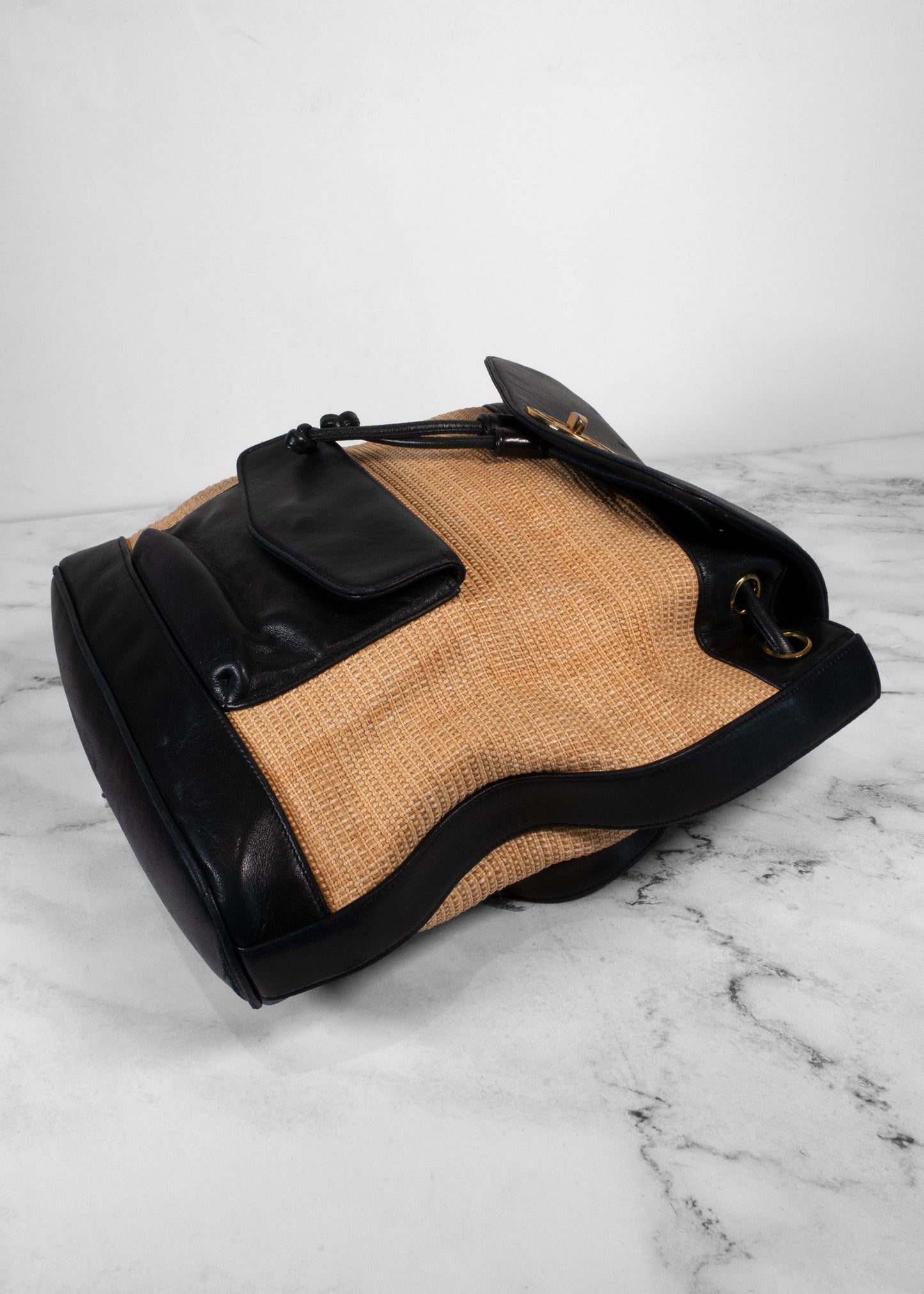 Chanel Vintage Raffia Leather CC Circle Turnlock Backpack