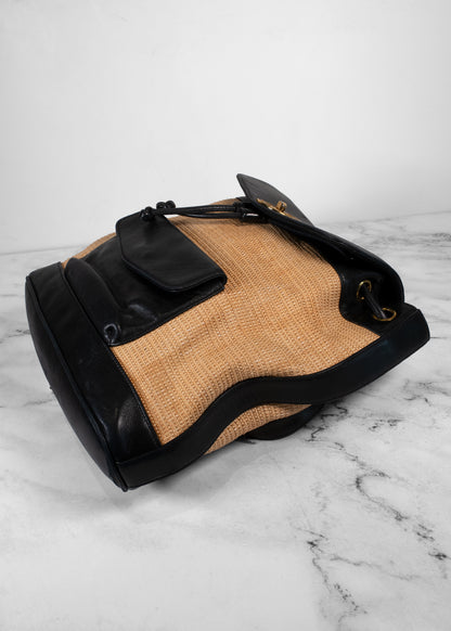 Chanel Vintage Raffia Leather CC Circle Turnlock Backpack