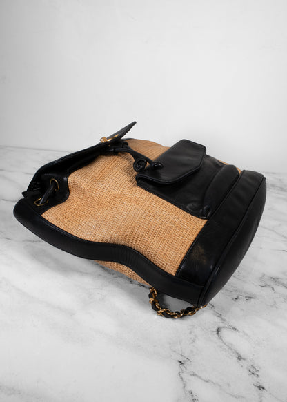 Chanel Vintage Raffia Leather CC Circle Turnlock Backpack