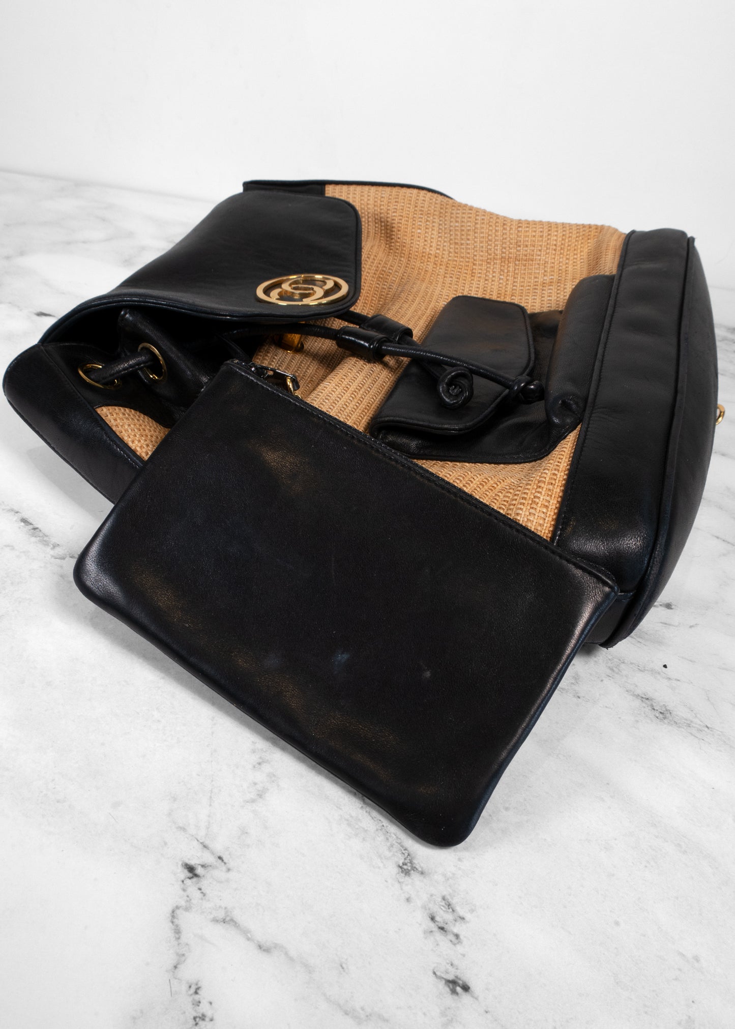 Chanel Vintage Raffia Leather CC Circle Turnlock Backpack