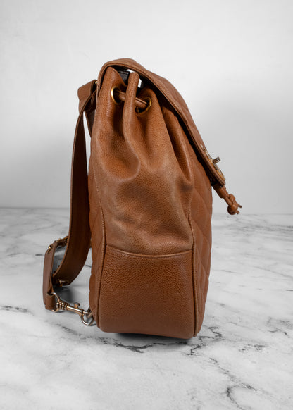 Chanel Vintage Quilted Caviar Leather Circle Turnlock Backpack