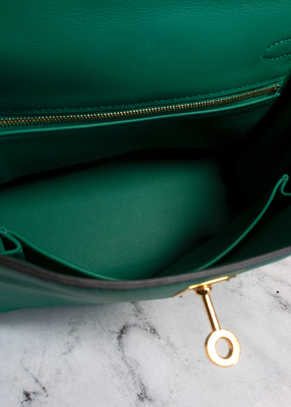 Hermès Kelly 25 Sellier Vert Vertigo Swift Leather