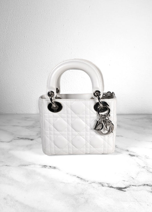 Christian Dior Lambskin Cannage White Mini Lady Dior