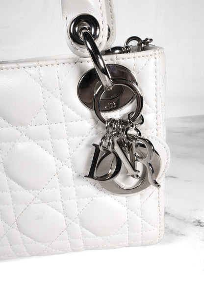 Christian Dior Lambskin Cannage White Mini Lady Dior