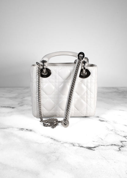 Christian Dior Lambskin Cannage White Mini Lady Dior