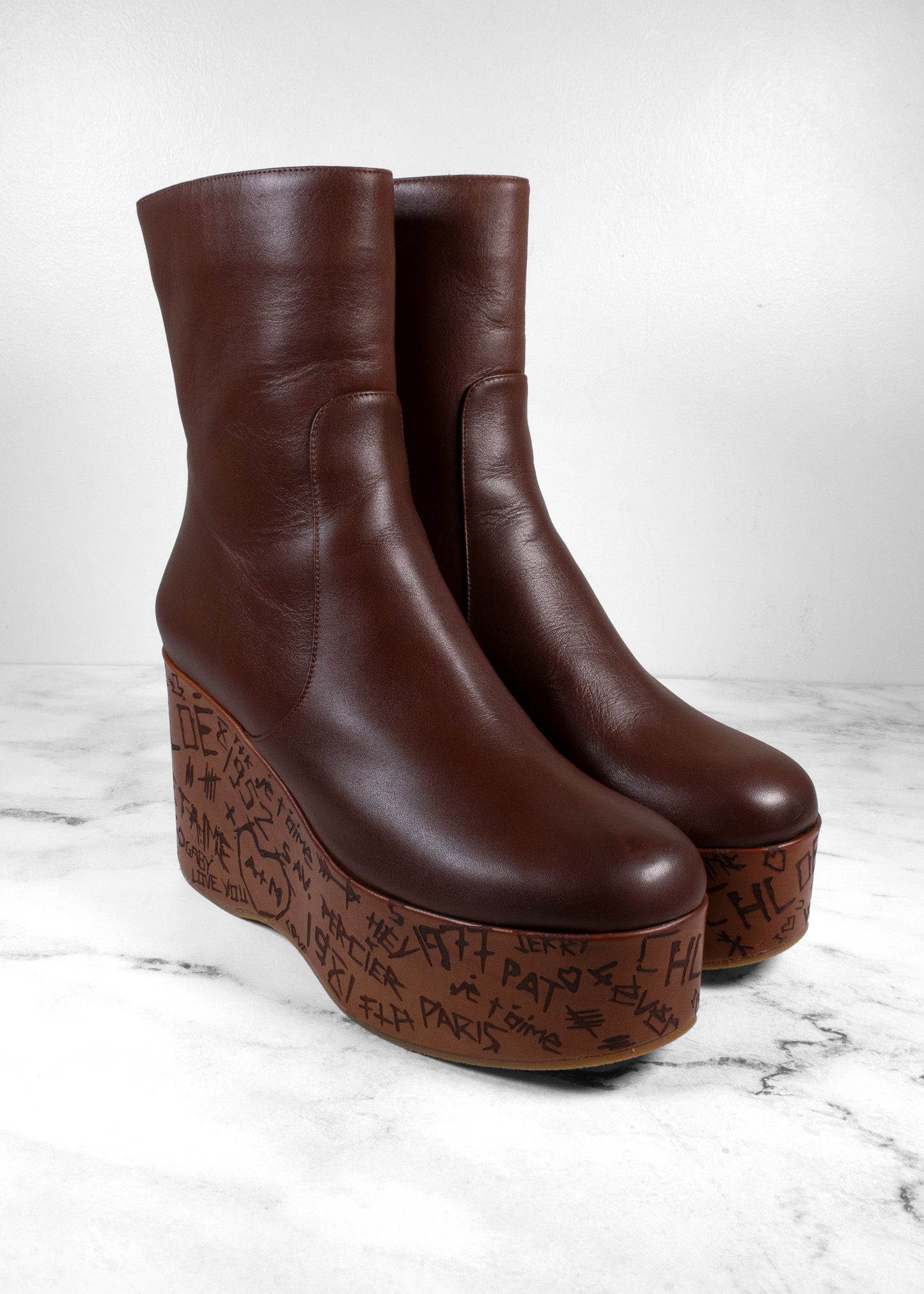 Chloé Noua Graffiti Print Wedge Platform Boots