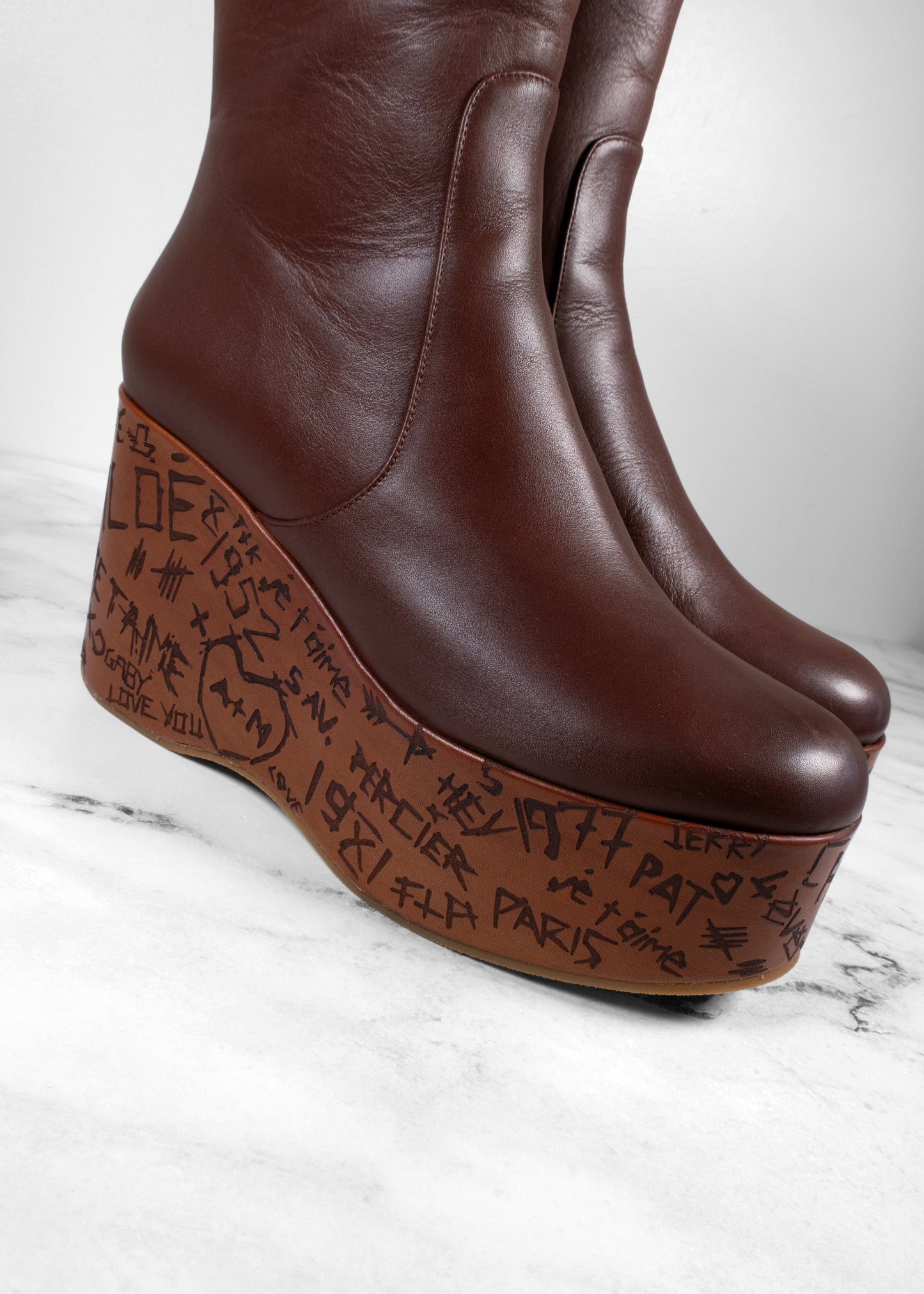 Chloé Noua Graffiti Print Wedge Platform Boots