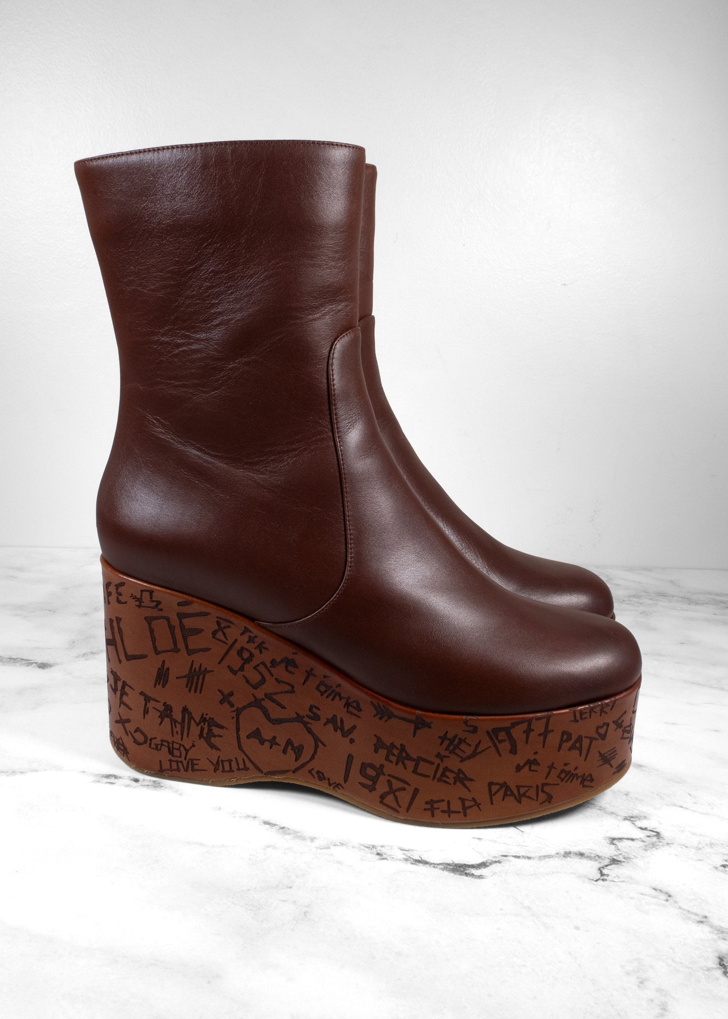 Chloé Noua Graffiti Print Wedge Platform Boots
