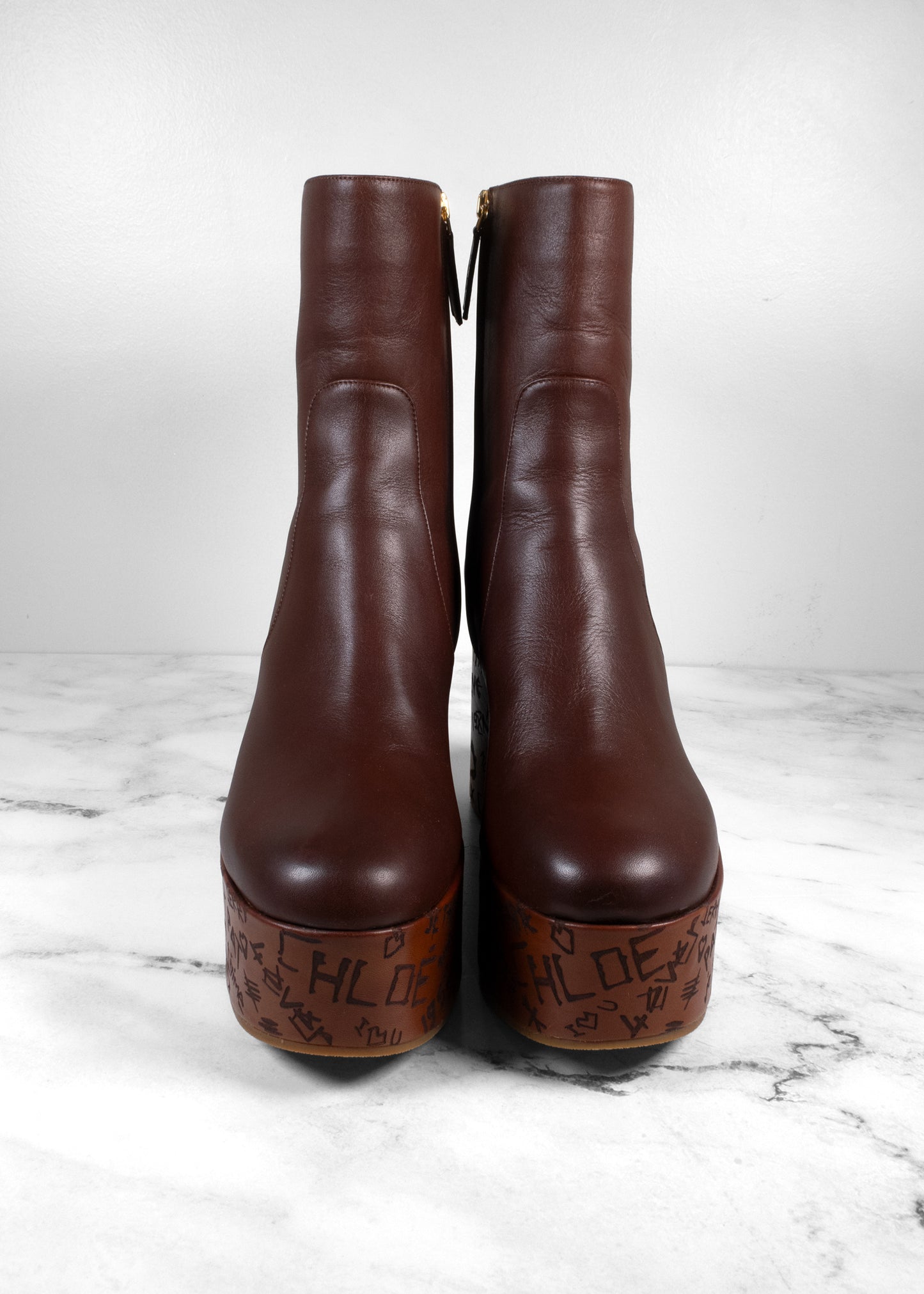 Chloé Noua Graffiti Print Wedge Platform Boots