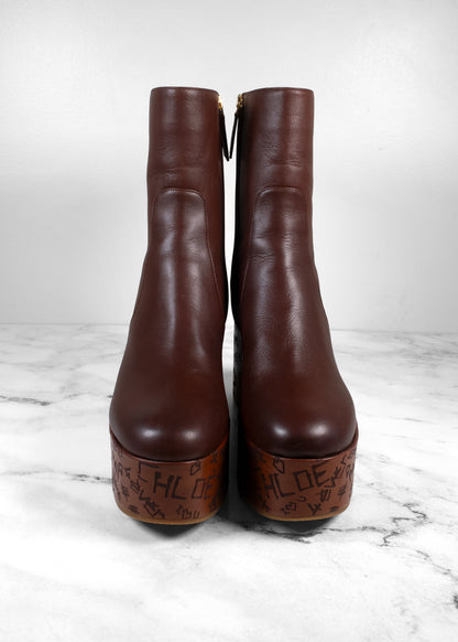 Chloé Noua Graffiti Print Wedge Platform Boots