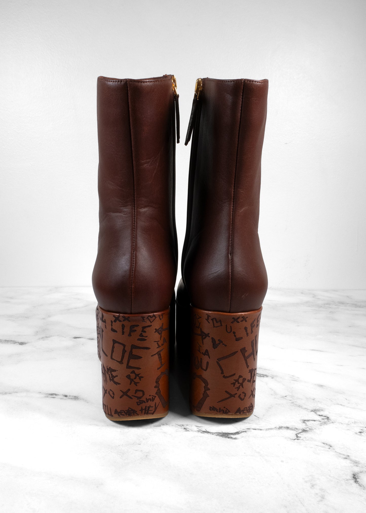 Chloé Noua Graffiti Print Wedge Platform Boots