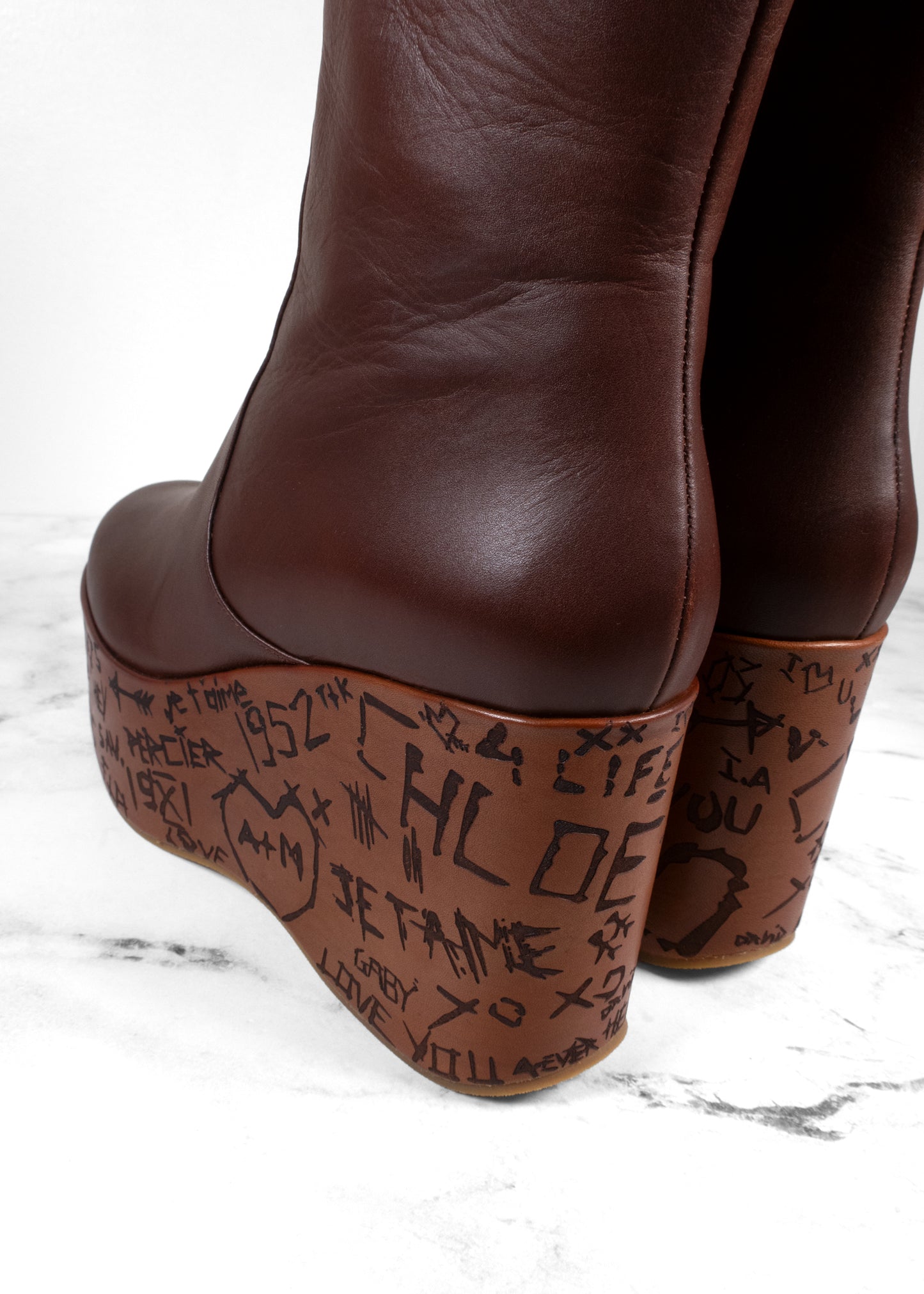 Chloé Noua Graffiti Print Wedge Platform Boots