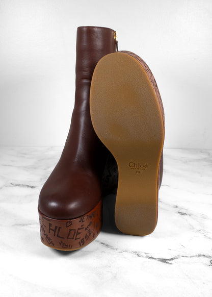 Chloé Noua Graffiti Print Wedge Platform Boots