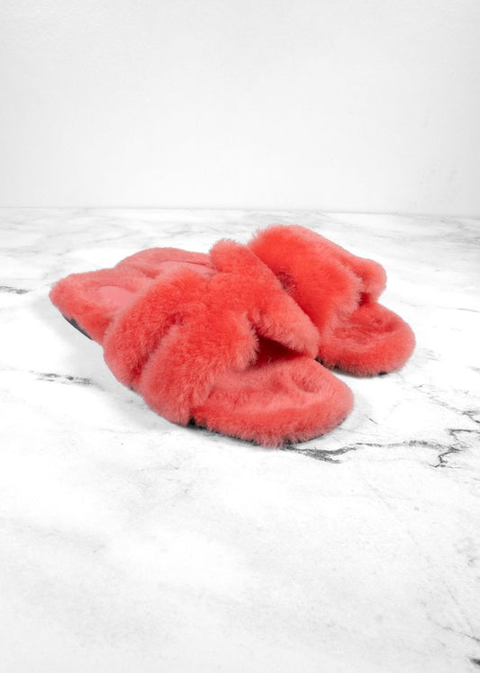 Hermès Oran Shearling Flat Sandals