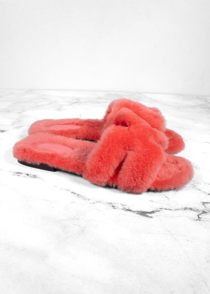 Hermès Oran Shearling Flat Sandals