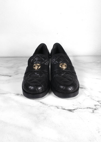 Chanel Lambskin Black Quilted CC Heart Loafers