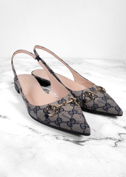 Gucci GG Supreme Canvas Horsebit Slingback Flats