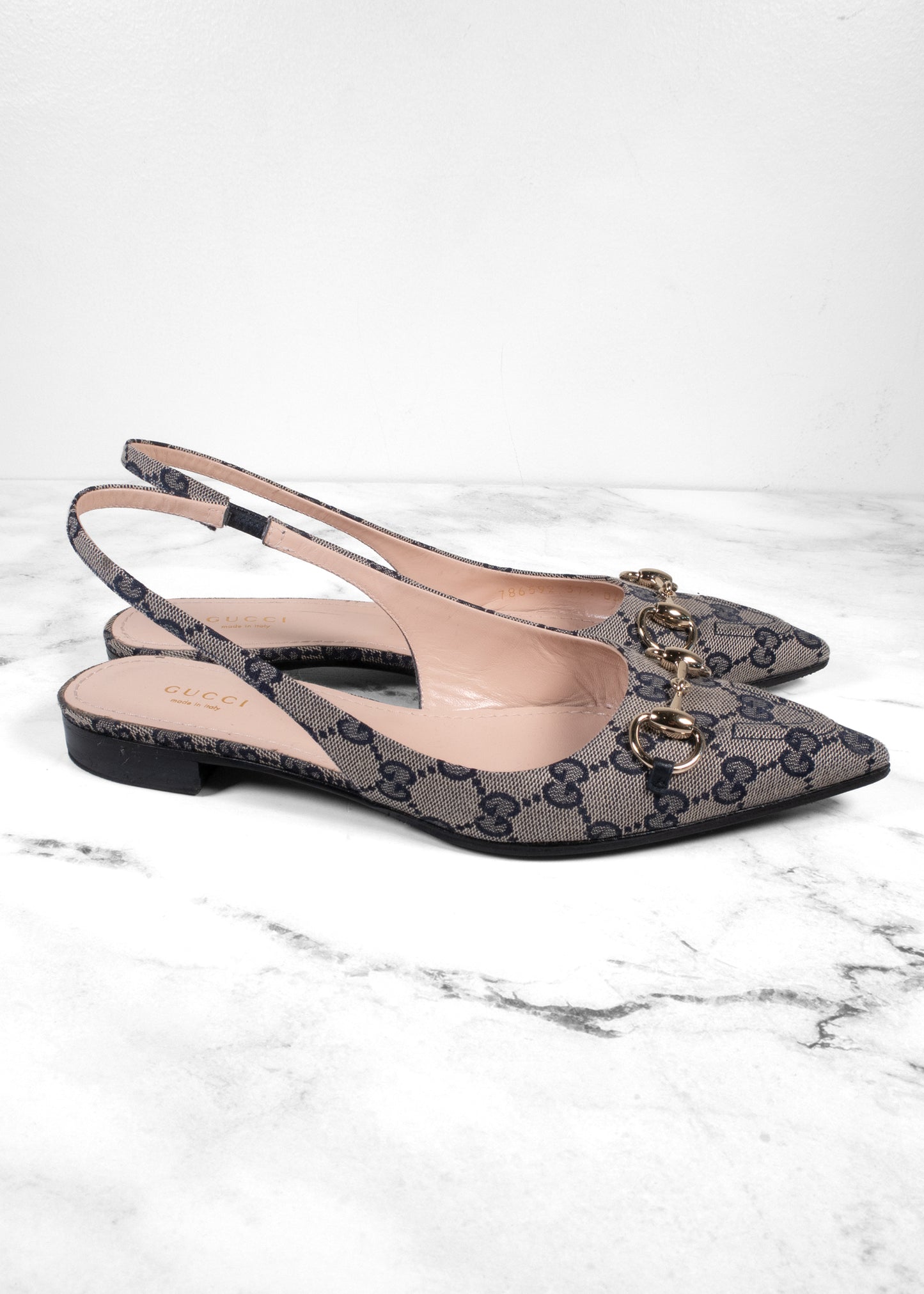 Gucci GG Supreme Canvas Horsebit Slingback Flats