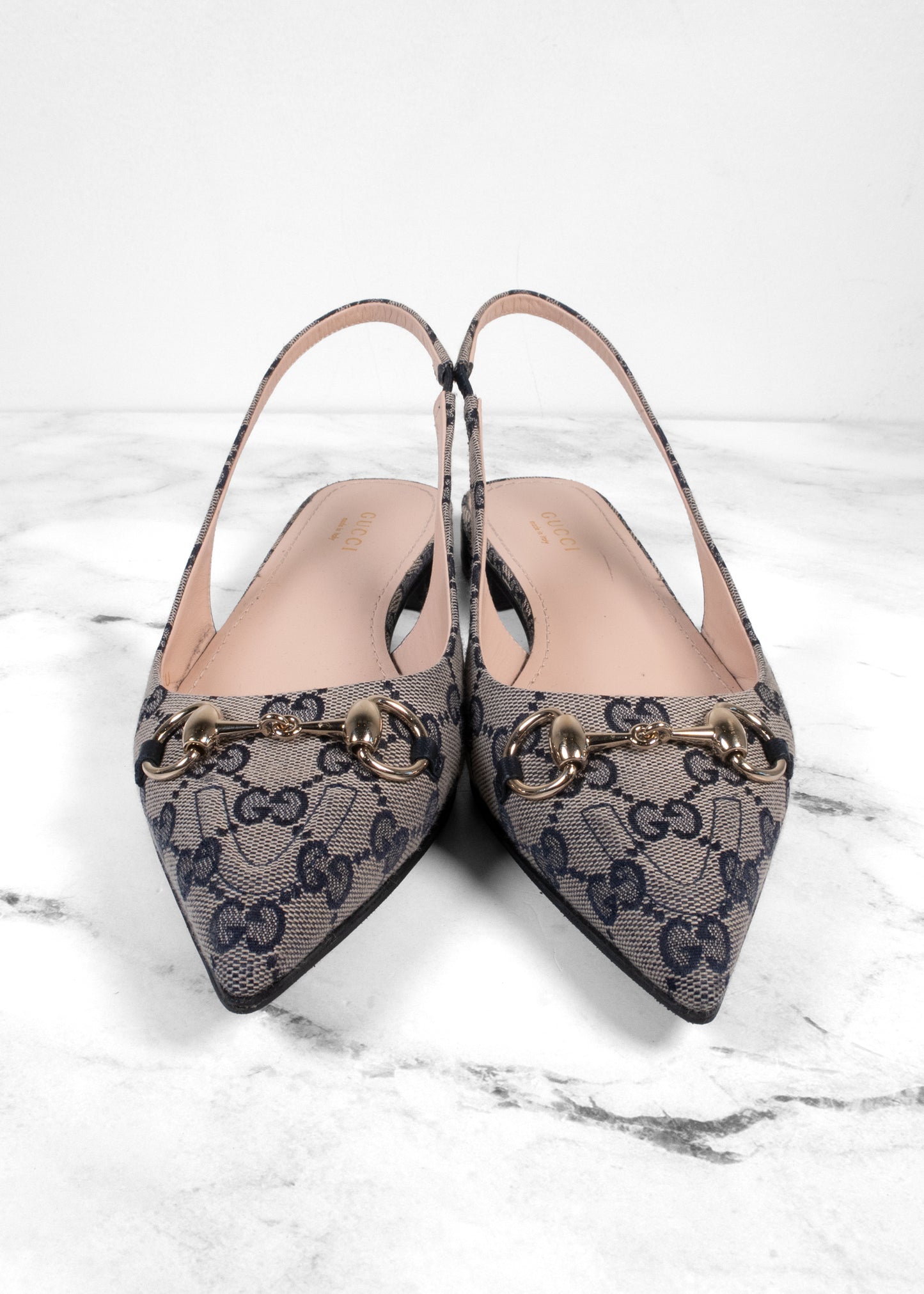 Gucci GG Supreme Canvas Horsebit Slingback Flats