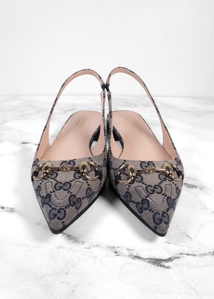 Gucci GG Supreme Canvas Horsebit Slingback Flats