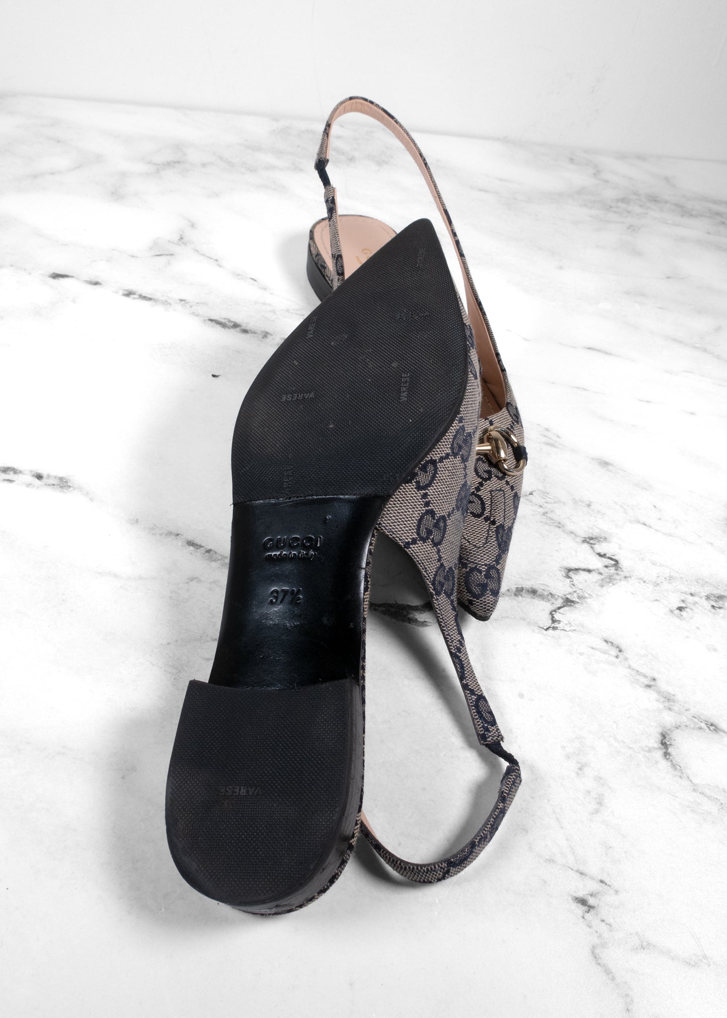 Gucci GG Supreme Canvas Horsebit Slingback Flats