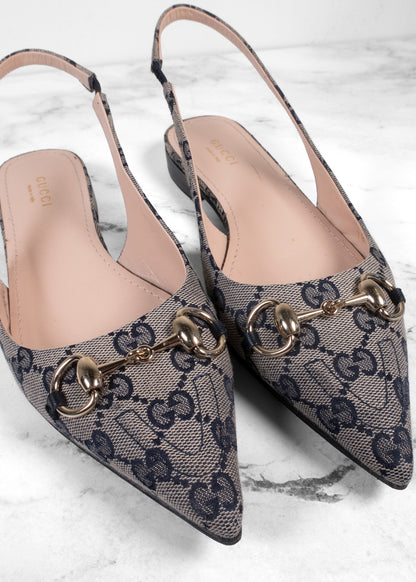 Gucci GG Supreme Canvas Horsebit Slingback Flats