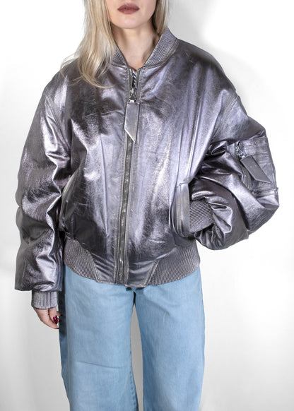 The Attico Metallic Silver Bomber Jacket