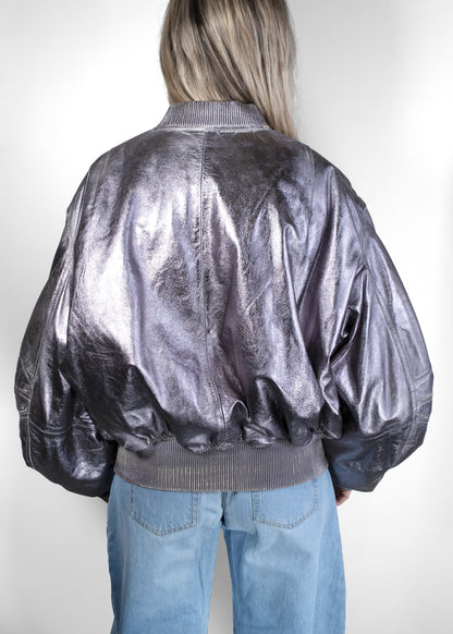 The Attico Metallic Silver Bomber Jacket