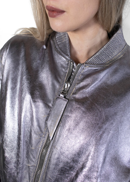 The Attico Metallic Silver Bomber Jacket