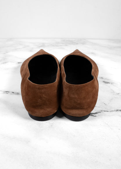 Saint Laurent Ana Pointed-Toe Suede Flats in Chestnut Brown