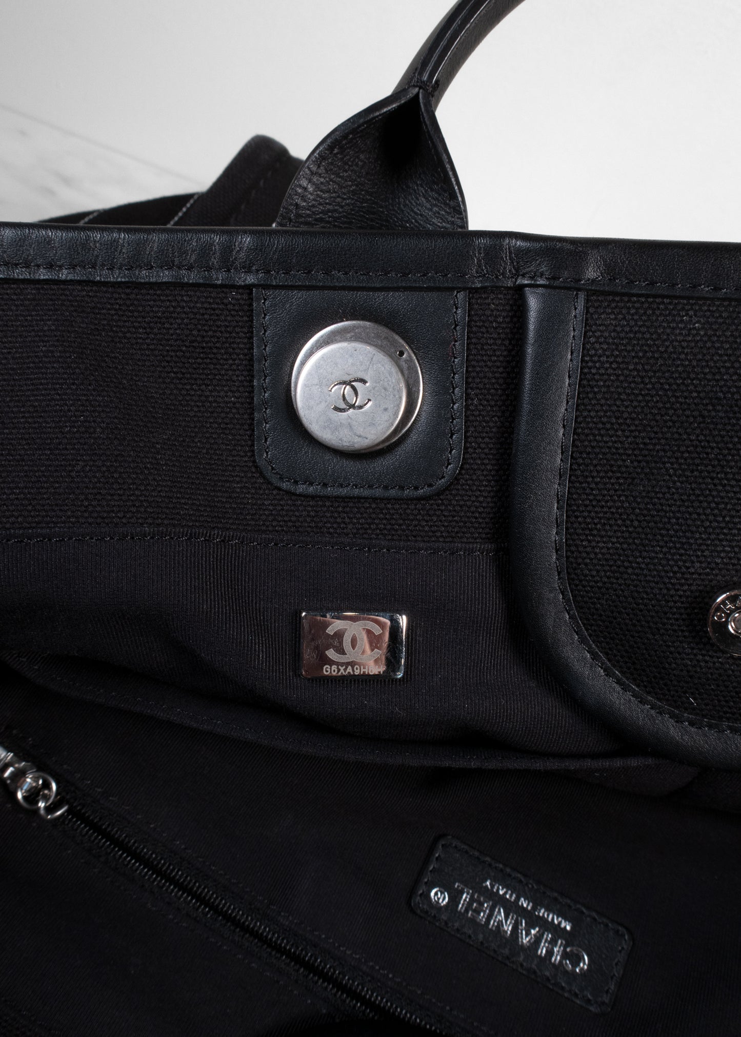 Chanel Deauville Pinstripe Canvas Large Shopping Tote Bag