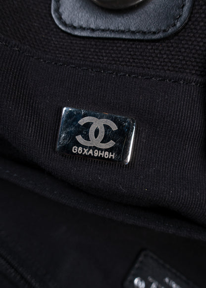 Chanel Deauville Pinstripe Canvas Large Shopping Tote Bag