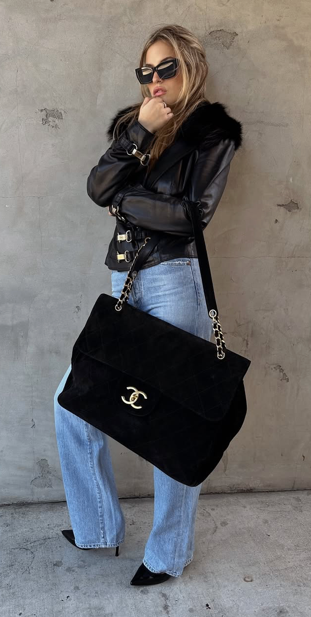 Chanel Black Suede XXL Flap Bag Wtih Gold Hardware